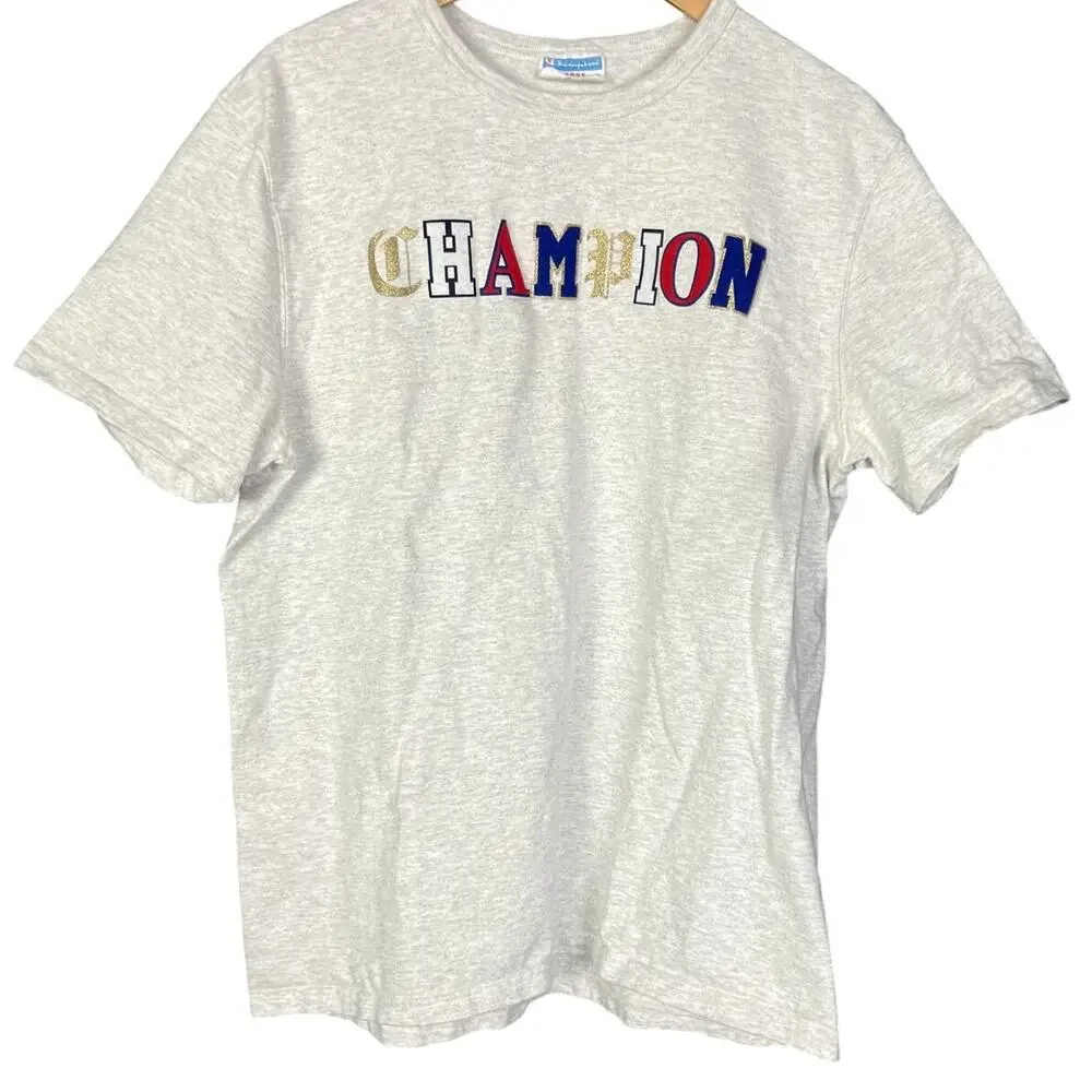 Champion Retro 90s Old English Metallic Logo Men's Large Light Gray T-Shirt - Picture 5 of 5